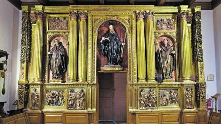 Primer cuerpo del retablo mayor del retablo mayor de las Benedictinas de Estella, hoy en el monasterio de Leire, obra de Juan III Imberto, 1649