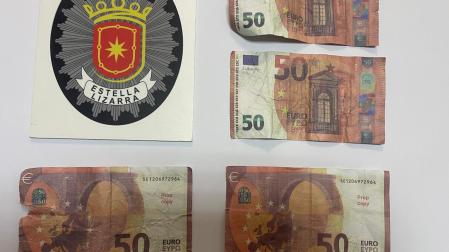 Imagen de los billetes falsos distribuida por Policía Municipal de Estella.
