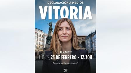 Julia Calvet ha publicado en X  que el lunes estará "en Vitoria para denunciar las pancartas amenazantes que han sido desplegadas en el Campus Universitario de Vitoria por la izquierda abertzale"