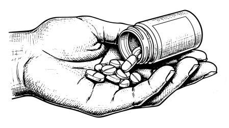 Una persona coge pastillas de un bote de medicamentos