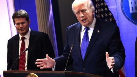 Donald Trump, en la rueda de prensa que ha ofrecido tras conocer el fallo de Tribunal Supremo sobre los aranceles