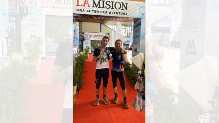 Jorge Urquizu Barasoain (dcha.) y su hijo Aimar Urquizu Diego tras finalizar la prueba