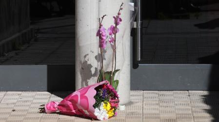 Varias plantas en el portal de la vivienda de Sarriguren donde ha muerto una mujer asesinada presuntamente por su marido, en un caso de violencia machista