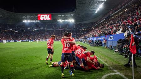 Celebración del 2-1 al Real Madrid de la pasada jornada