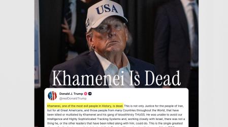 Fotografía tomada de la cuenta oficial en X de la Casa Blanca con un mensaje publicado por el presidente de Estados Unidos, Donald Trump, en su red social Truth anunciando que el líder supremo de Irán, el ayatolá Ali Jameneí, ha muerto en los ataques ejecutados por EE.UU. e Israel