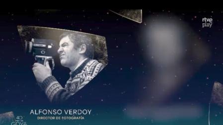 Imagen de Alfonso Verdoy proyectada durante la gala de los Premios Goya