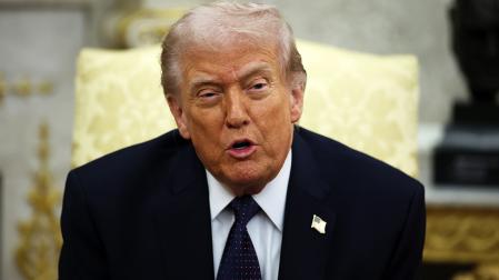 DOnald Trump durante su reunión con el canciller alemán Friedrich Merzeste martes, 3 de marzo