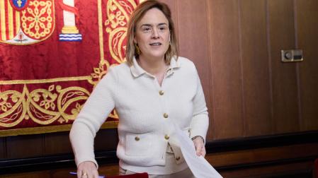 La delegada del Gobierno en Navarra, Alicia Echeverría, momentos antes de iniciar su comparecencia este miércoles
