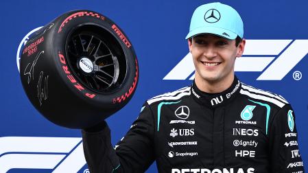 El piloto de Mercedes George Russell Mercedes celebra la 'pole' en el Gp de Australia