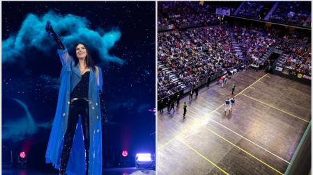 Laura Pausini y una de las finales de pelota disputadas en el Arena.