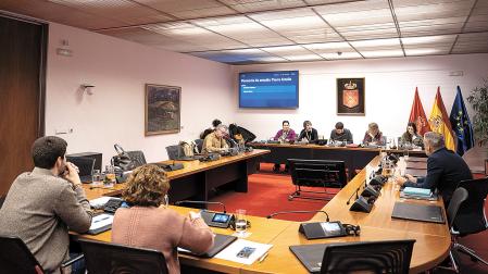 Sira Cobelas y Javier Gómez, en la mesa junto al presidente de la ponencia, Ibai Crespo, y a su lado Elisabeth Eskisabel