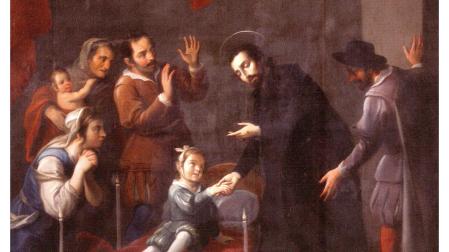 Milagro de un niño que recobró la vida por intercesión del santo, de la serie de la iglesia de la Santa Vera Cruz de México, mediados del siglo XVIII