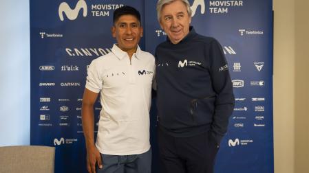 Nairo Quintana y Eusebio Unzué, en la despedida.