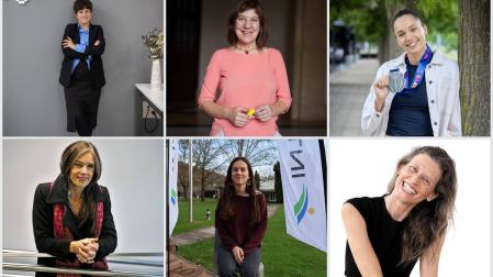 De izda a dcha y de arriba abajo: Vitori Hernández (empresa), Helena Escalada (labor social), Irati Etxarri (deporte), Inés Boza (cultura), Irati Campión (juventud) y Guiomar Alfaro (mención especial)