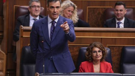 El presidente del Gobierno, Pedro Sánchez, durante una de sus intervenciones este miércoles en el Congreso de los Diputados