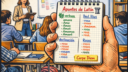 Apuntes de latín en un aula