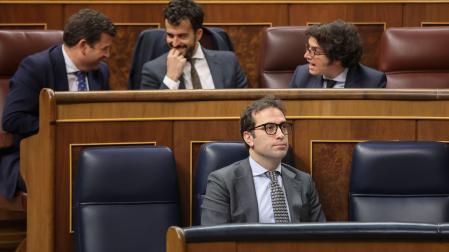 El ministro de Economía, Carlos Cuerpo, durante el pleno en el Congreso de los Diputados, este jueves.