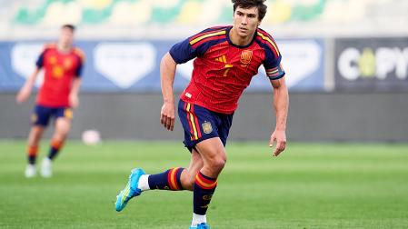 El delantero español Gonzalo García durante el partido de la Sub-21 ante Chipre en Larnaka.