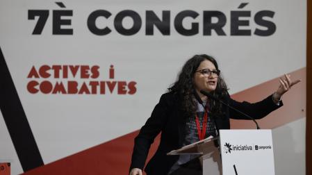 Mónica Oltra interviene en el séptimo congreso ordinario de Iniciativa, la formación ecosocialista de la coalición Compromís, este sábado en Valencia