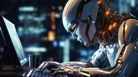 Un robot animatrónico con un ordenador