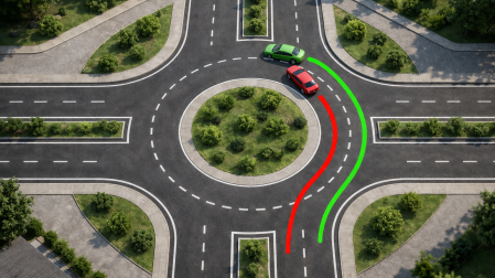 El coche verde está circulando correctamente y el rojo tendrá la culpa en caso de golpe