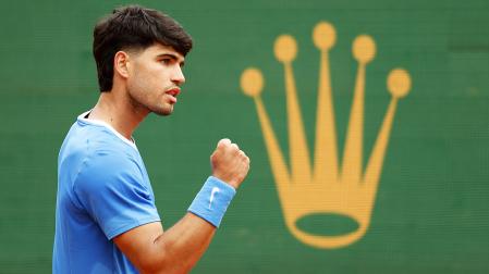 Alcaraz celebra un tanto en el Masters 1.000 de Montecarlo
