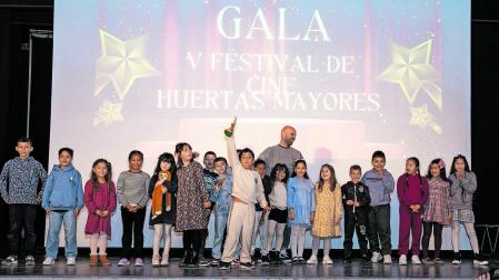 Integrantes del equipo ganador del V Festival de Cine Huertas Mayores de Tudela, de 2º B de Primaria, por su cortometraje ‘Boomer’