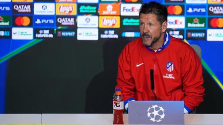 El 'Cholo' Simeone, durante la rueda de prensa en la previa a la vuelta de los cuartos de final de la Champions contra el F.C. Barcelona