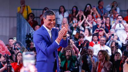 El presidente del Gobierno, Pedro Sánchez, durante la segunda y última jornada del Global Progressive Mobilisation, en Barcelona