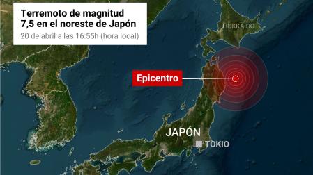 Las autoridades de Japón han emitido este lunes una alerta de tsunami tras un terremoto de magnitud 7,5 en la escala de Richter frente a la costa oriental del país asiático