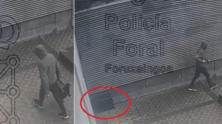 Dos imágenes del momento en que el detenido deposita la maleta