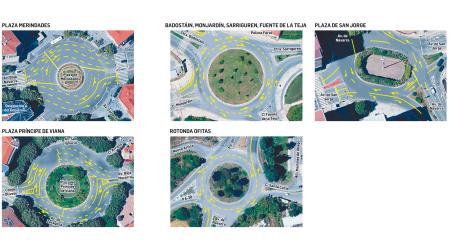 Cambios en las cinco rotondas con más accidentes de Pamplona