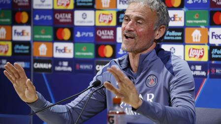 Luis Enrique, entrenador del Paris Saint Germain, en la conferencia de prensa este lunes