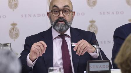 El Presidente del Administrador de Infraestructuras Ferroviarias (ADIF) y Adif-Alta Velocidad, Luis Pedro Marco de la Peña, en su comparecencia este lunes ante la Comisión de Investigación sobre el estado de la red ferroviaria en España