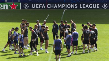 Los jugadores del Atlético de Madrid, durante el entrenamiento previo al partido de ida de semifinales de Champions League ante el Arsenal