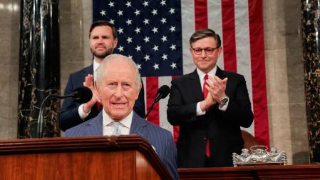 El rey Carlos III, durante su discurso ante el Capitolio