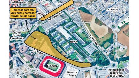 Mapa con el proyecto de viviendas junto a la UPNA