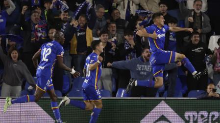 Zaid Romero celebra su gol ante el Mallorca