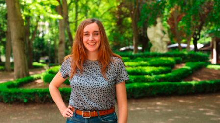 Leire San Martín, fotografiada esta semana en la Taconera de Pamplona. Donde hoy hay jardines eran hace cuatro y cinco siglos campos, lugares donde se llevaban a cabo ejecuciones