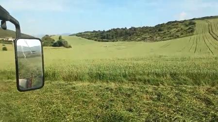 Esta ola de calor impropia de mayo no beneficia a la cosecha, cuenta en un vídeo que se ha grabado desde su tractor y donde muestra las tareas que realiza estos días