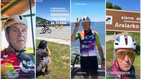 Cuatro momentos de Johan Museeuw en Aralar y alrededores durante su visita a Navarra