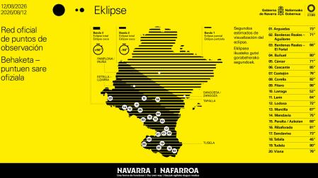 Mapa de la Red oficial de puntos de observación del eclipse en Navarra
