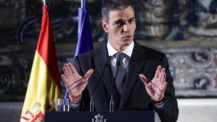 Pedro Sánchez, en su comparecencia ante los medios este miércoles en Roma