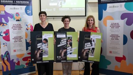 Nerea Álvarez, jefa de servicio de Promoción de la Salud, Mirian Nuin, directora gerente del Instituto de Salud Pública y Laboral de Navarra e Itzal Puchol, jefa de unidad de Estilos de Vidas