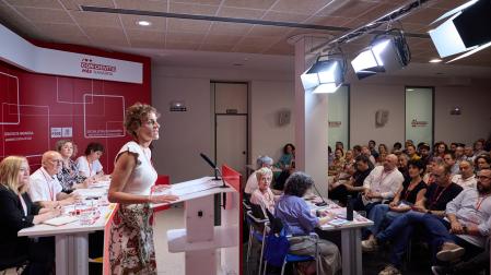 La secretaria general del PSN y presidenta del Gobierno, María Chivite, durante su intervención ante el comité regional de su partido