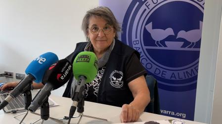 La presidenta del Banco de Alimentos de Navarra, Marisol Villar en rueda de prensa esta mañana.