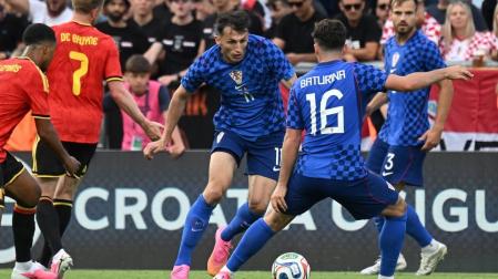 Ante Budimir,  en el último partido amistoso de Croacia contra Bélgica