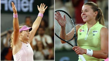 Andreeva (izquierda) y Chwalinska (derecha), felices tras alcanzar la final de Roland Garros