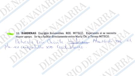 Anotación de Leire Díez en la que alude a una reunión entre Chivite y Teresa Ribera
