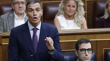 El presidente del Gobierno, Pedro Sánchez, interviene durante la sesión de control al Gobierno, este miércoles en el Congreso